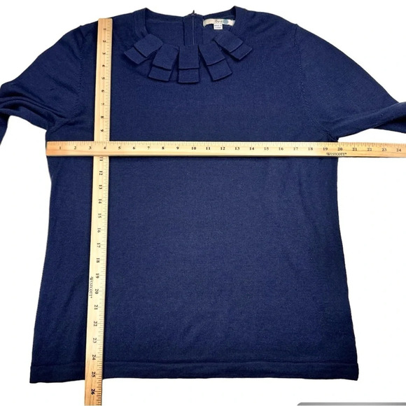 Boden 100% Wool Shirt. Pleated Ribbon Neck. 3/4 Sleeves. Navy Blue. Size US 14 - Picture 8 of 12